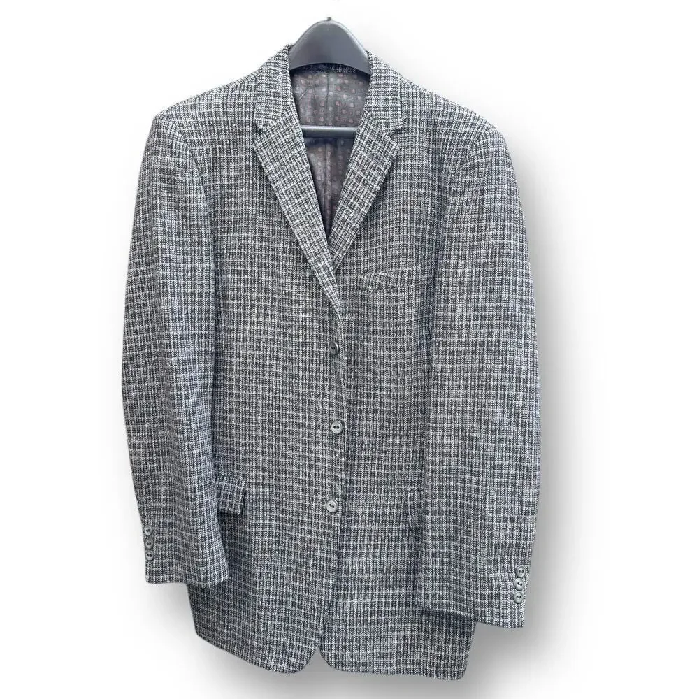 1960s 39L Mens Wool Sport Coat Gray Black Check Star Clothing Co. 3-Button VNTG